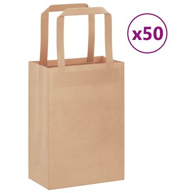 vidaXL Papiertragetaschen 50 Stk. mit Henkeln Braun 15x8x21 cm