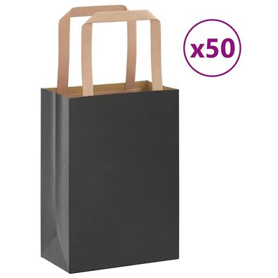 vidaXL Papiertragetaschen 50 Stk. mit Henkeln Schwarz 15x8x21 cm