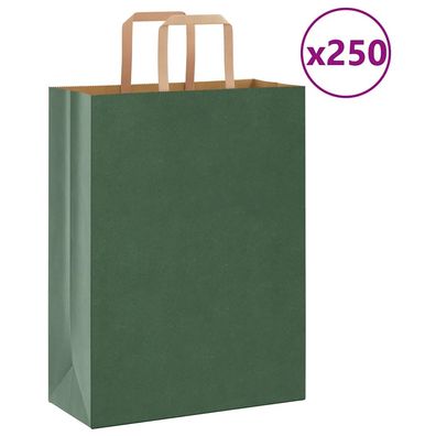 vidaXL Papiertragetaschen 250 Stk. mit Henkeln Grün 26x12x35 cm