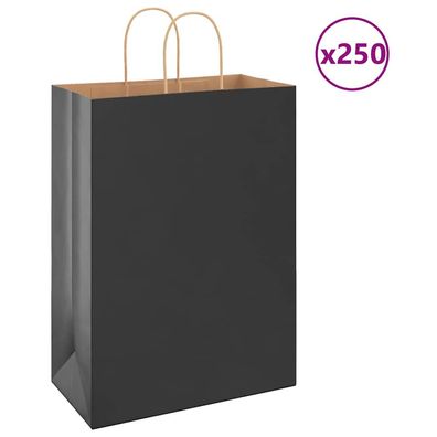 vidaXL Papiertragetaschen 250 Stk. mit Henkeln Schwarz 32x17x44 cm