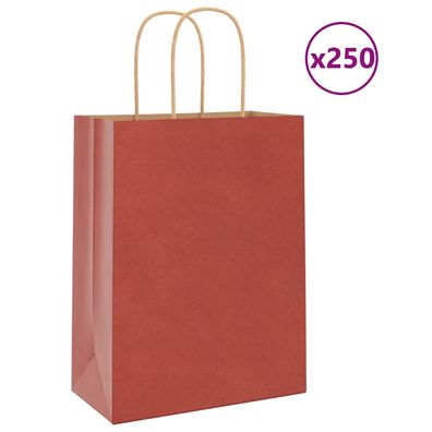 vidaXL Papiertragetaschen 250 Stk. mit Henkeln Rot 21x11x28 cm