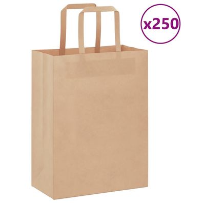 vidaXL Papiertragetaschen 250 Stk. mit Henkeln Braun 21x11x28 cm