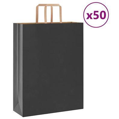 vidaXL Papiertragetaschen 50 Stk. mit Henkeln Schwarz 32x12x42 cm