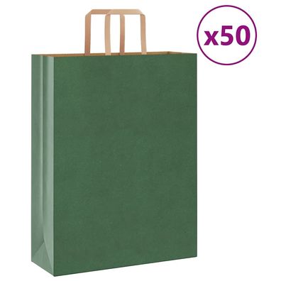 vidaXL Papiertragetaschen 50 Stk. mit Henkeln Grün 32x12x42 cm