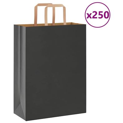 vidaXL Papiertragetaschen 250 Stk. mit Henkeln Schwarz 26x12x35 cm