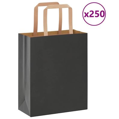 vidaXL Papiertragetaschen 250 Stk. mit Henkeln Schwarz 18x8x22 cm