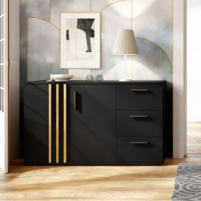 AX LIVING Kommode mit Schubladen „Turell 2D3SZ“ - 120 cm, Schwarz
