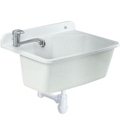 gospo Ausgussbecken mit Armatur, Siphon, 46 x 37 x 20 cm, weiß