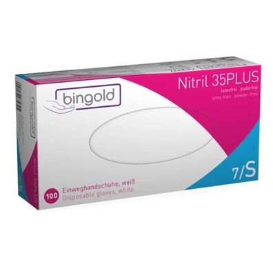 Bingold Nitril 35PLUS Einweghandschuhe Weiß Puderfrei 100 Stück