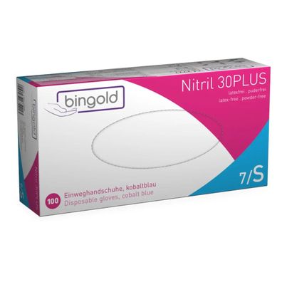 Bingold Nitril 30PLUS Einweghandschuhe Kobaltblau puderfrei 100 Stück