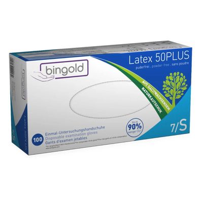 Bingold Latex 50PLUS Einmalhandschuhe Weiß extra stark