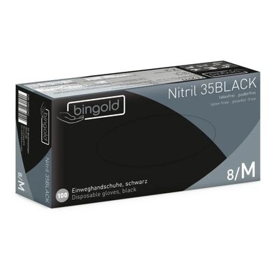 Bingold Nitril 35BLACK Einweghandschuhe Schwarz puderfrei 100 Stück