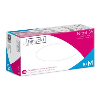 Bingold Nitril 35 Einweghandschuhe Violettblau puderfrei 100 Stück