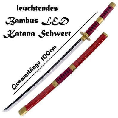 NEU Bambus LED Licht Samurai Schwert Katana 100cm groß für Cosplay Anime rot