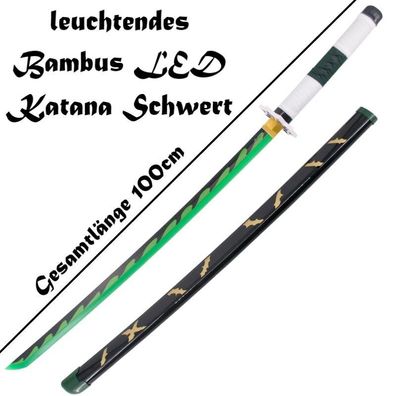 NEU Bambus LED Licht Samurai Schwert Katana 100cm groß für Cosplay Anime grün