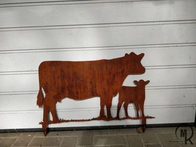 Gartenstecker XL Angus Rind mit Kalb 77x50cm