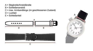 Herzog Piemont > Uhrenarmband Leder schwarz weich XL-Länge Made in Italy