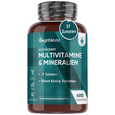 Multivitamin Tabletten - 400 vegane Tabletten - 27 Zutaten- WeightWorld