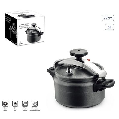 5 Liter Schnellkochtopf Kochtopf Alu-Dampfkocher Dampftopf Induktion BLK