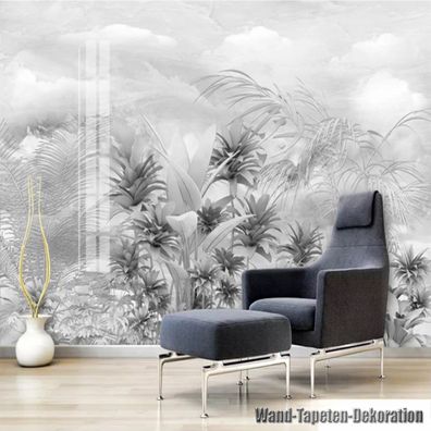 Vlies Fototapete Wandtapete Wandbilder Jazz Weiß 3D Landschaft Pflanze Marm 9074