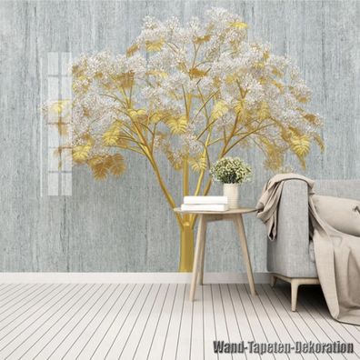 Vlies Fototapete Wandtapete Wandbilder 3D Stil Ein Baum Relief goldenen 9091-92