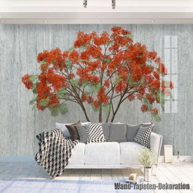 Vlies Fototapete Wandtapete Wandbilder 3D WunderschönesRrotem Baumrelief 9093-94