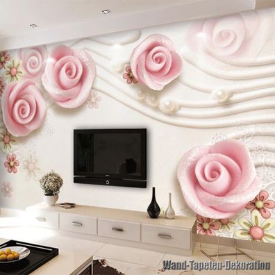 Vlies Fototapete Wandtapete Wandbilder 3D Rosa Rosen Dreidimensionale 9129