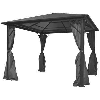 Pavillon mit Vorhängen | festes Dach | Gartenpavillon | Partyzelt | Anthrazit