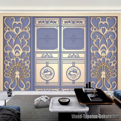 Vlies Fototapete Wandtapete Wandbilder 3D Goldener Luxus Geschnitzter 9136