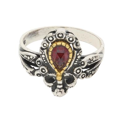 JuwelmaLux Trachten Ring 835/000 Silber, geschwärzt, vergoldet, Granat JL30-07-4877