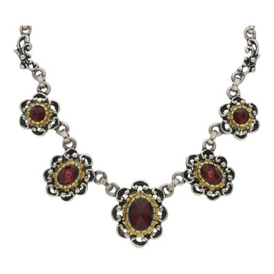 JuwelmaLux Trachten Collier 835/000 Silber, geschwärzt, vergoldet, Granat