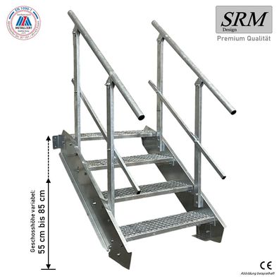 4 Stufen Stahltreppe Breite 60-160cm Geschosshöhe 55-85cm Geländer beidseitig