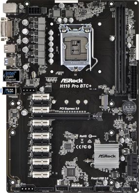 ASRock H110 Pro BTC+ Mainboard ATX, LGA1151, DDR4, OHNE Zubehör, OHNE I/O Shield