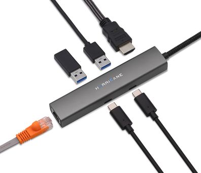 Hurricane C0546 6-in-1 USB Type C HUB Dock 10Gbps RJ45 100w Power Fast Charging 4K