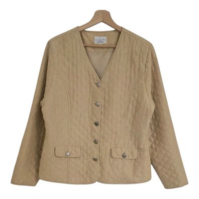 Vintage 90er Damen Steppjacke aus Seide Elegant Leicht Beige/Creme Gr. M/L