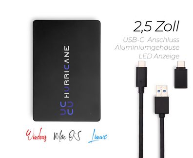 MD25C3 schwarz Hurricane 120GB 2.5 Zoll Externe tragbare Festplatte USB Type C Exte