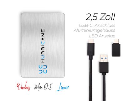 MD25C3 silber Hurricane 500GB 2.5 Zoll Externe tragbare Festplatte USB Type C Exter