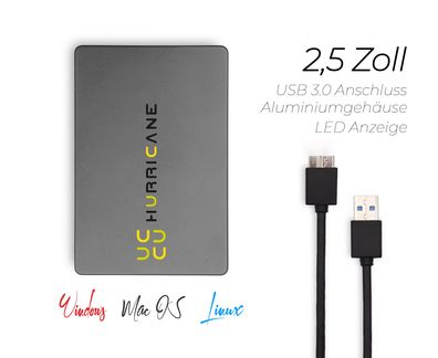 MD25U3 grau Hurricane 1TB 2.5 Zoll Externe tragbare Festplatte USB 3.0 External HDD