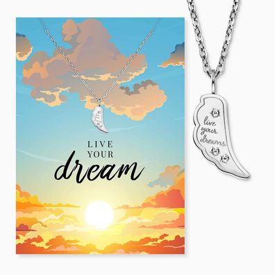 Engelsrufer Grußkarte Live your dream, mit Umschlag und Edelstahl Kette MYSN-004-S