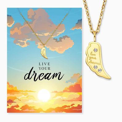 Engelsrufer Grußkarte Live your dream, Umschlag, Edelstahlkette MYSN-004-G Goldplatt