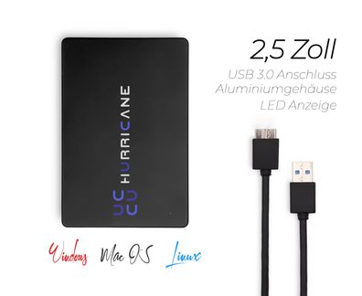 MD25U3 schwarz Hurricane 1TB 2.5 Zoll Externe tragbare Festplatte USB 3.0 External