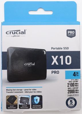 Crucial X10 Pro 4TB Externe SSD Festplatte, bis zu 2100MB/s Lesen und 2000MB/s