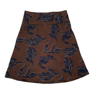 Vintage 90er Midirock Damen Leinen A-Linie Floral Gemustert Braun Blau Gr. 38/M