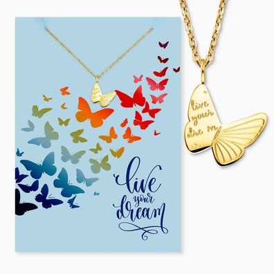 Engelsrufer Grußkarte Live your dream mit Edelstahlkette MYSN-010-G Goldplatt