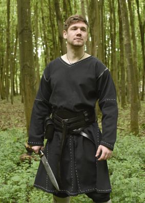 Mittelalter Kragelund Tunika Askur, langarm, schwarz