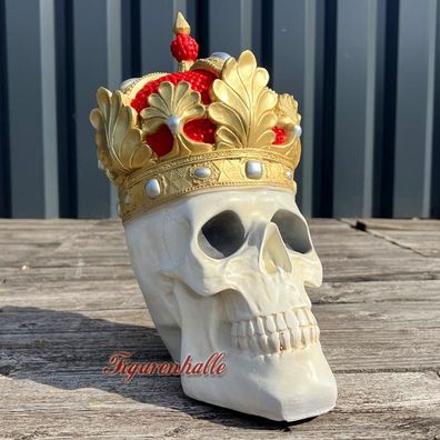 Totenkopf Figur Krone Totenschädel König Gothic Dekoration Statue Marien Rockabilly