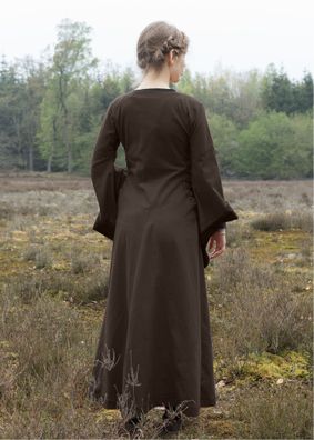 Mittelalterkleid mit Höllenfenstern, Bliaut Amal, braun