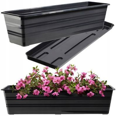 KADAX Blumenkasten mit Untersetzer, Anthrazit, 60 cm