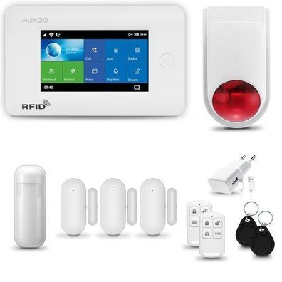 HXA006 Funk Alarmanlage Set fürs Haus WiFi + GSM 4G mit Alarmsirene, 3x Türsensoren
