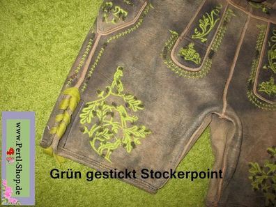 Lederhose mit Gürtel, grün bestickt, Gr. 50, Neuware, Stockerpoint